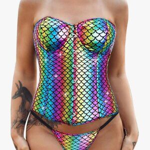 Mermaid Scale Sparkle Overbust Boned Corset – Size Large